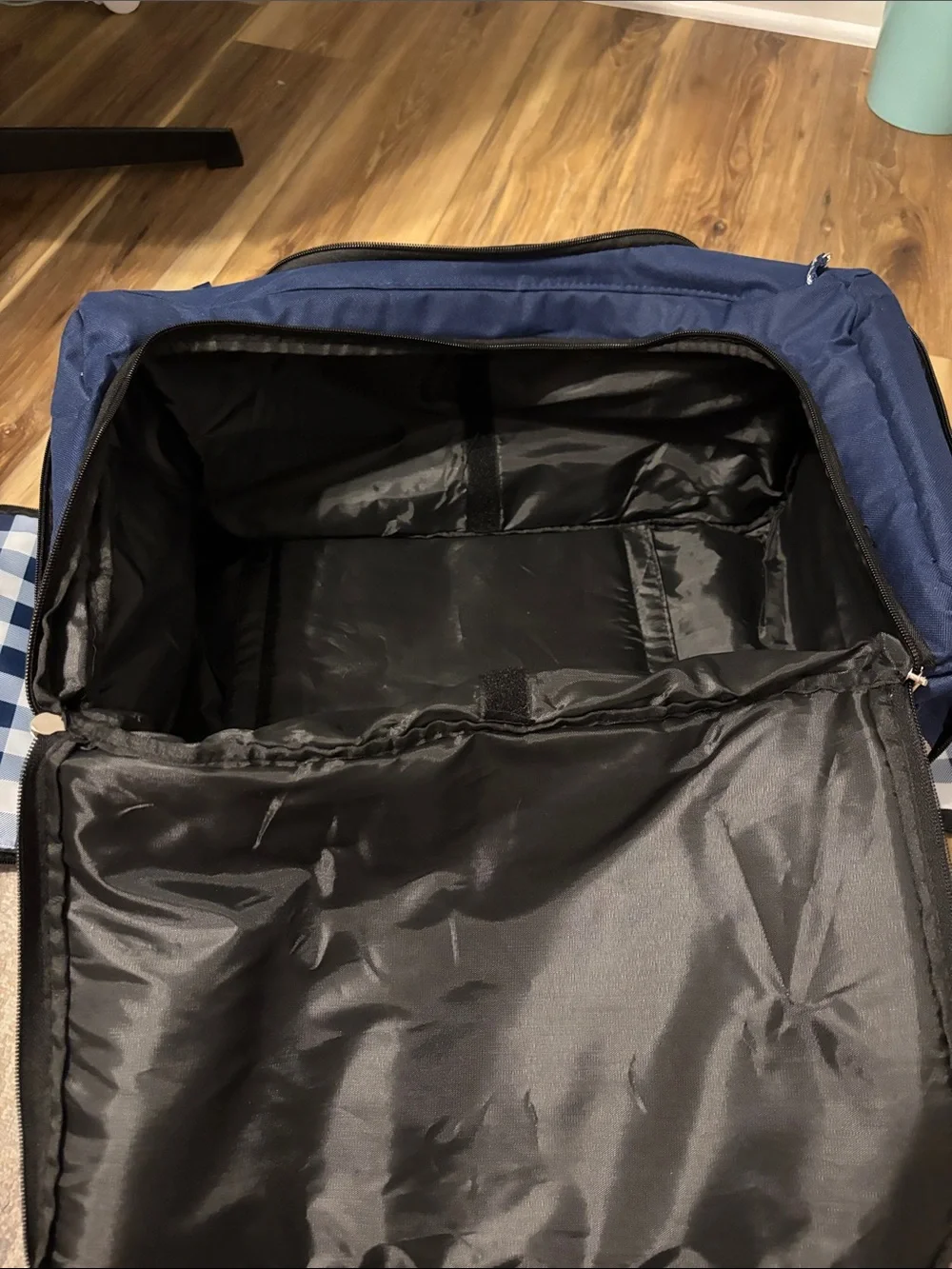 Navy Travel Duffel Bag with Checked Interior (Cooler Insulation)